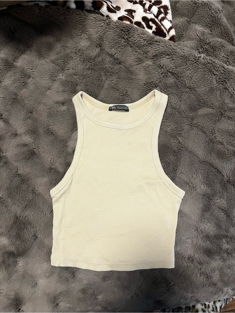 Zara Cream Ribbed Crop Tank